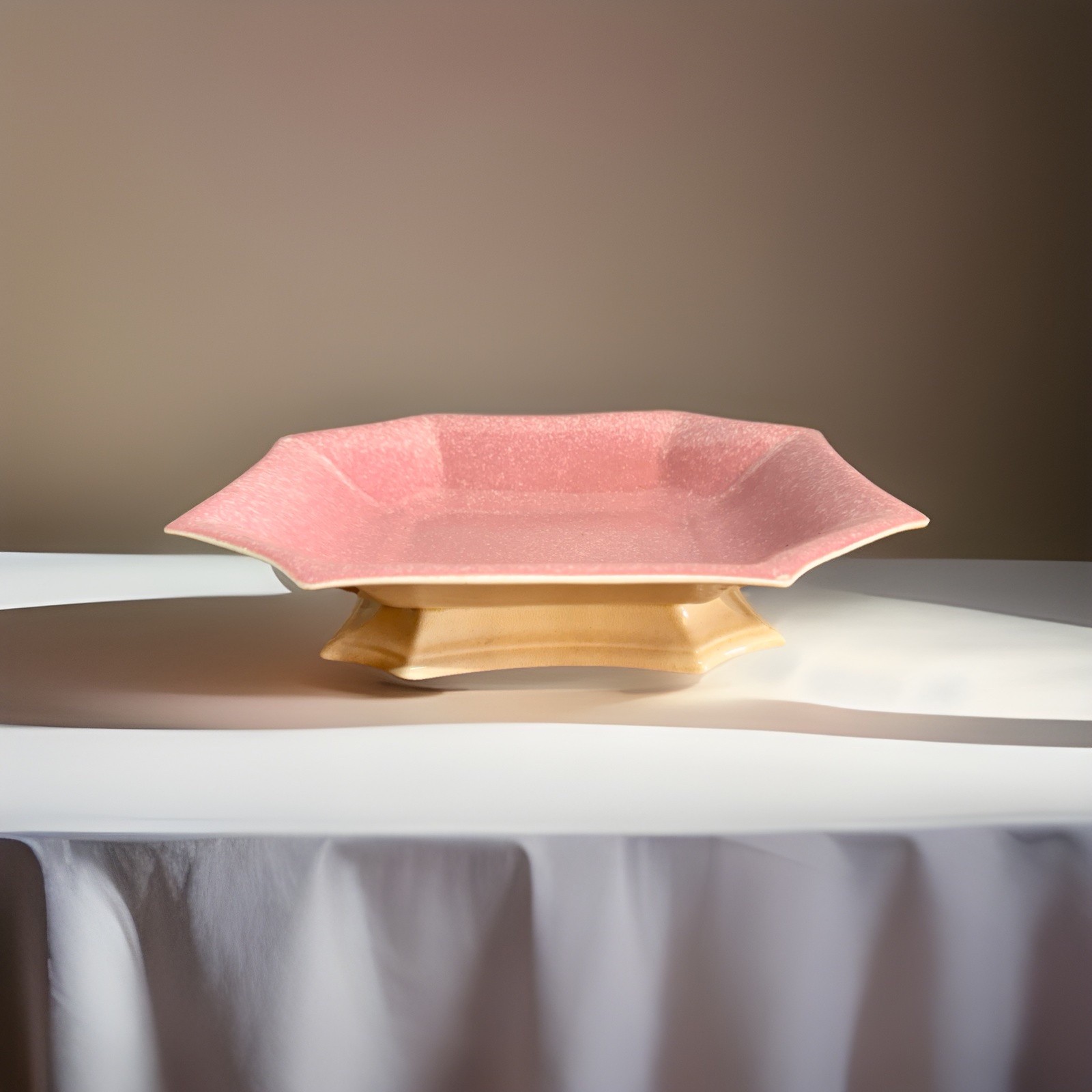 Vintage Cowan Pottery Pink Speckled Pedestal Bowl Art Deco Console Dish