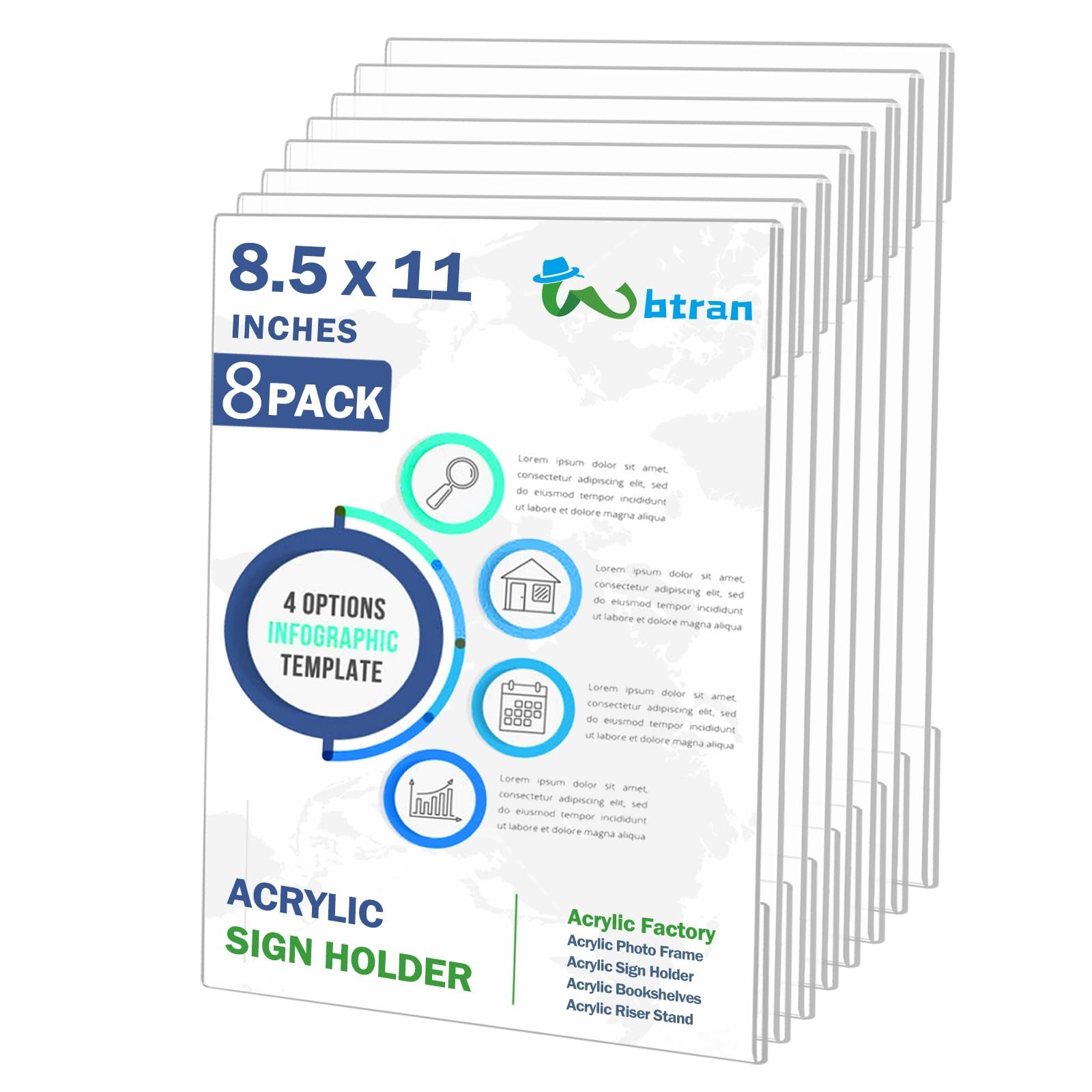 Acrylic Sign Holder 8.5x11 Wall Mount Clear Plastic Paper Display Frame 6-Pack