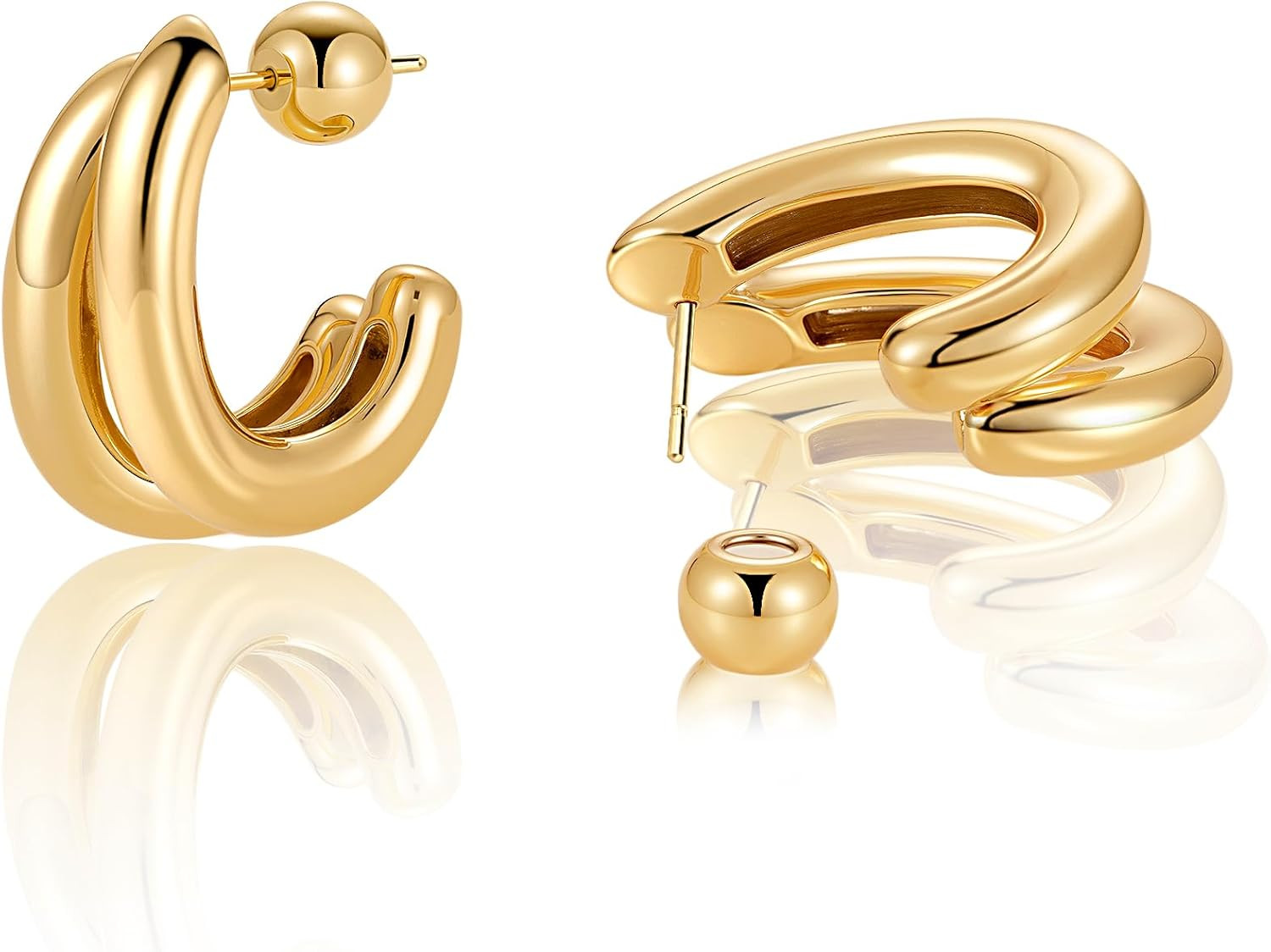 Gold Hoop Earrings for Women - Chunky Earrings 14K Gold Plated Earrings Trendy H