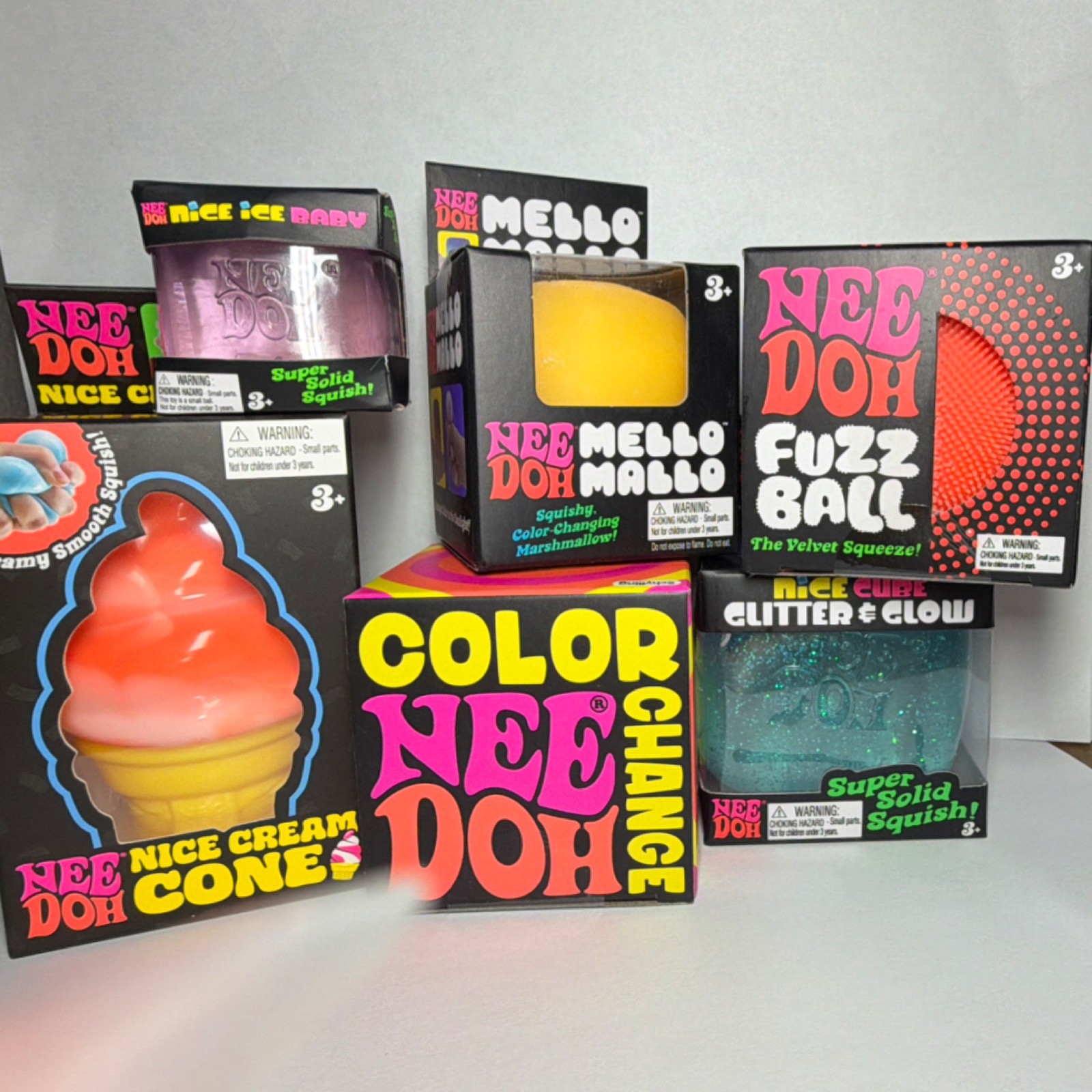 6 NeeDoh Nice Ice Baby Mello Mallo Nice Cream Glitter & Glow Fuzz Ball