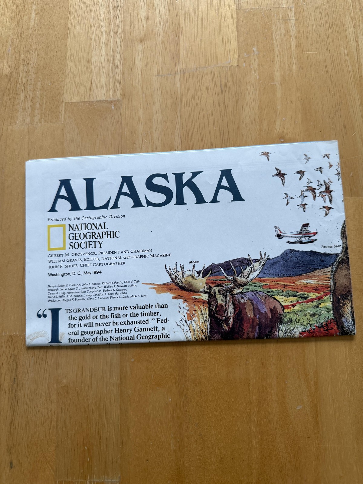 Vintage 1994 National Geographic Alaska Map Double Sided Illustrated Wall Poster