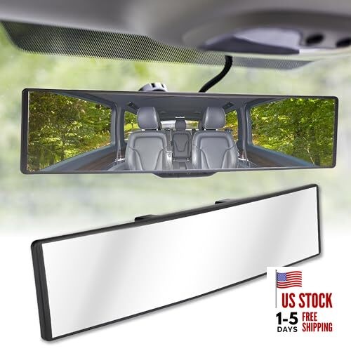 Rear View Mirror, Universal 11.4 Inch Interior Clip On Panoramic Convex White