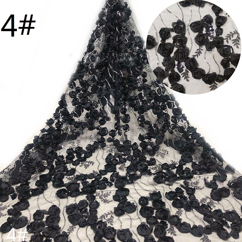 3D Rose Floral Lace Fabric Sheer Sequin Embroidery Mesh for Sewing Dress Skirt