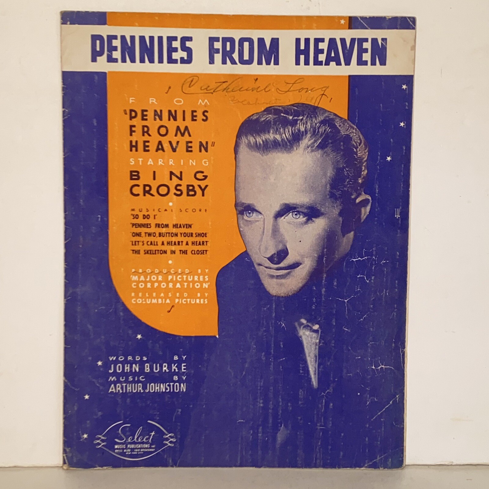 Vintage 1936 Pennies From Heaven Sheet Music Bing Crosby Cover Photo