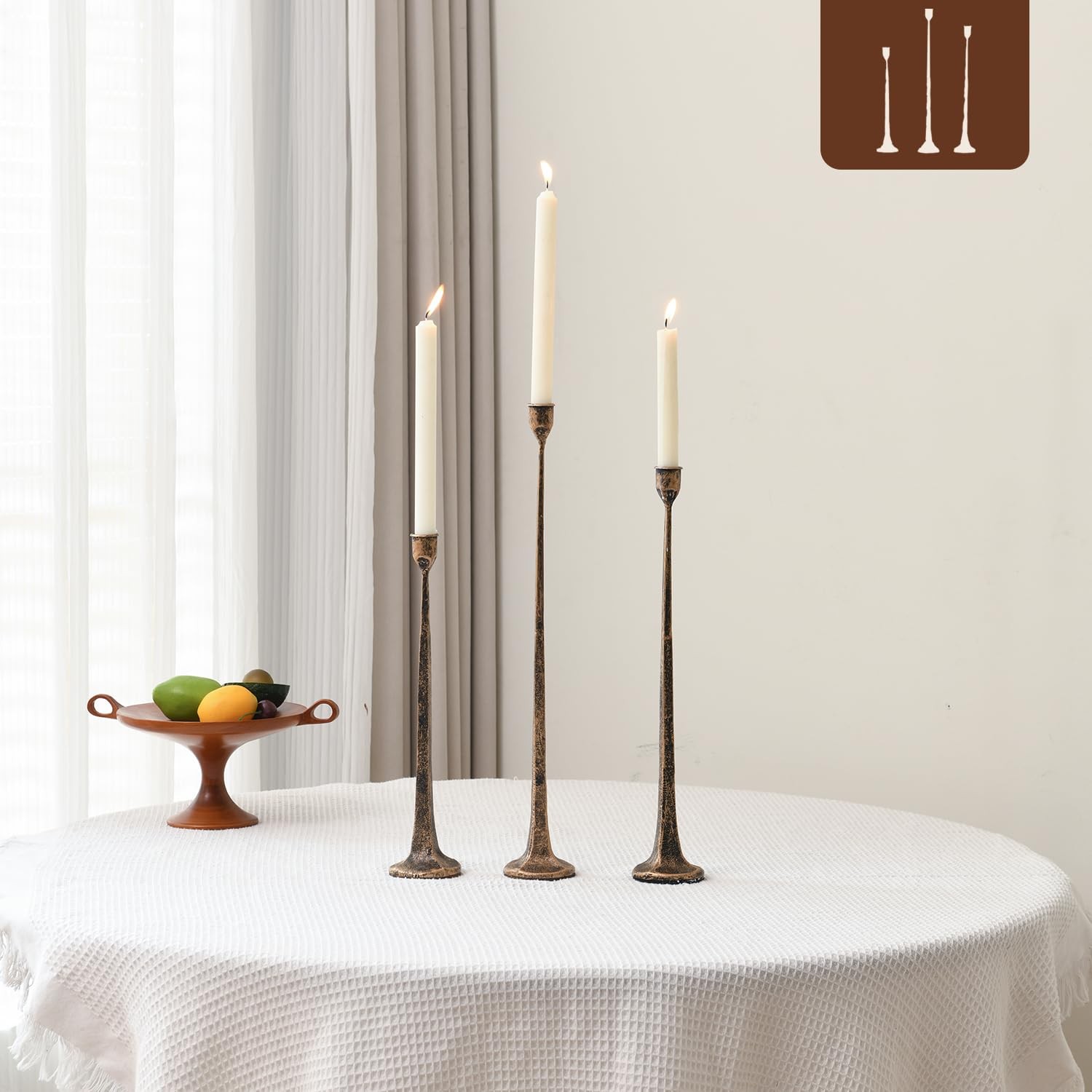 Iron Antique Gold Candlestick Holders, Set of 3 Candle Stick Holders,Fits 3/4 in