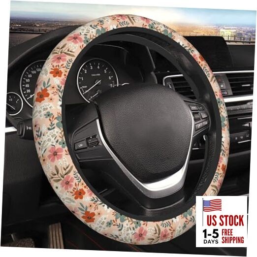 Steering Wheel Cover Universal Fit Car Interior 15 Inch Boho Pigeon Flowers 008