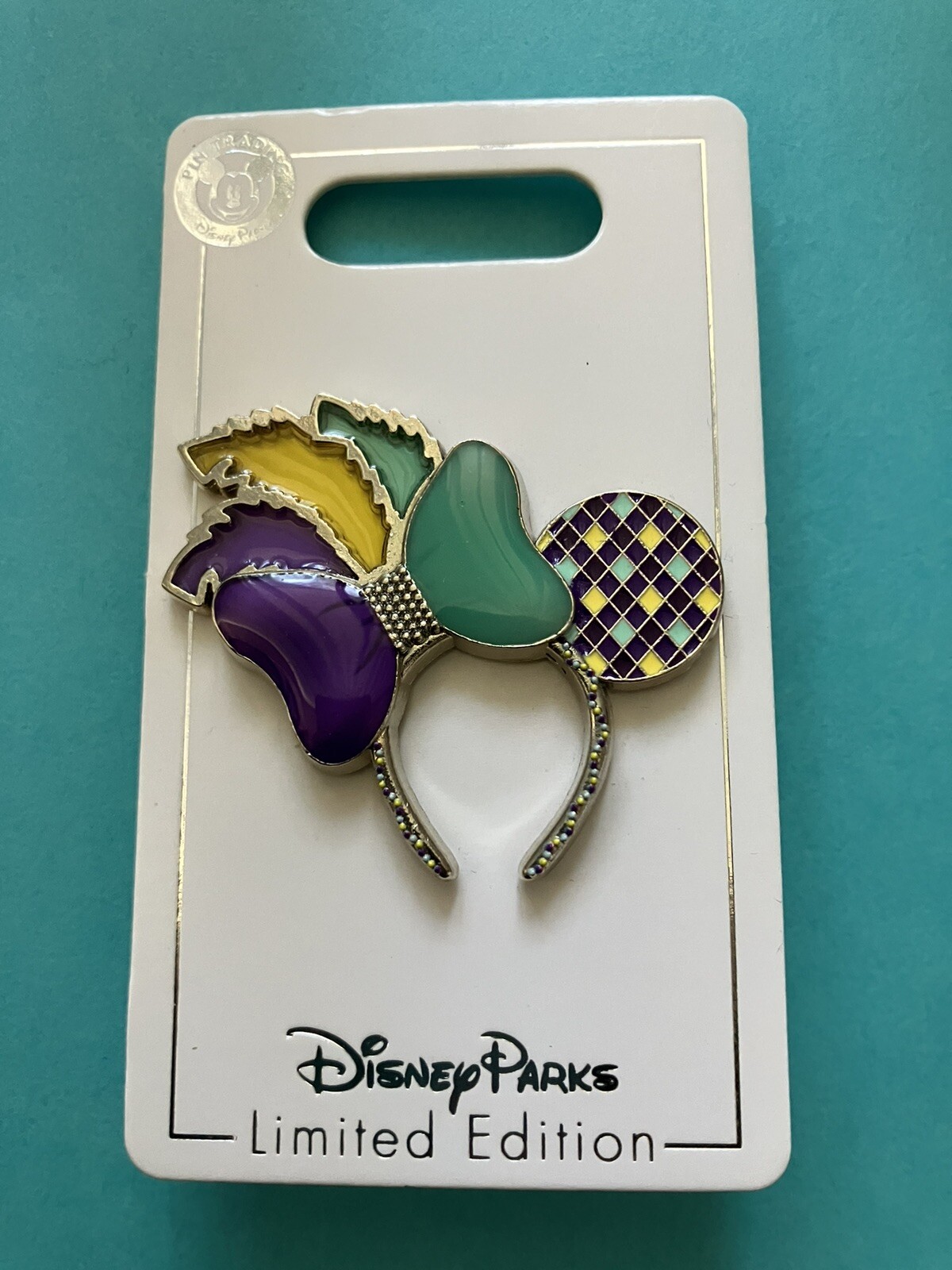 Disney Stained Glass Feathers MARDI GRAS Mickey Minnie Headband Ears Pin LE