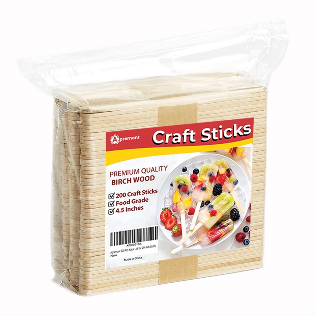 200 Pcs Natural Wooden Food Grade Craft Sticks - Ice Cream Stick - Wood color 