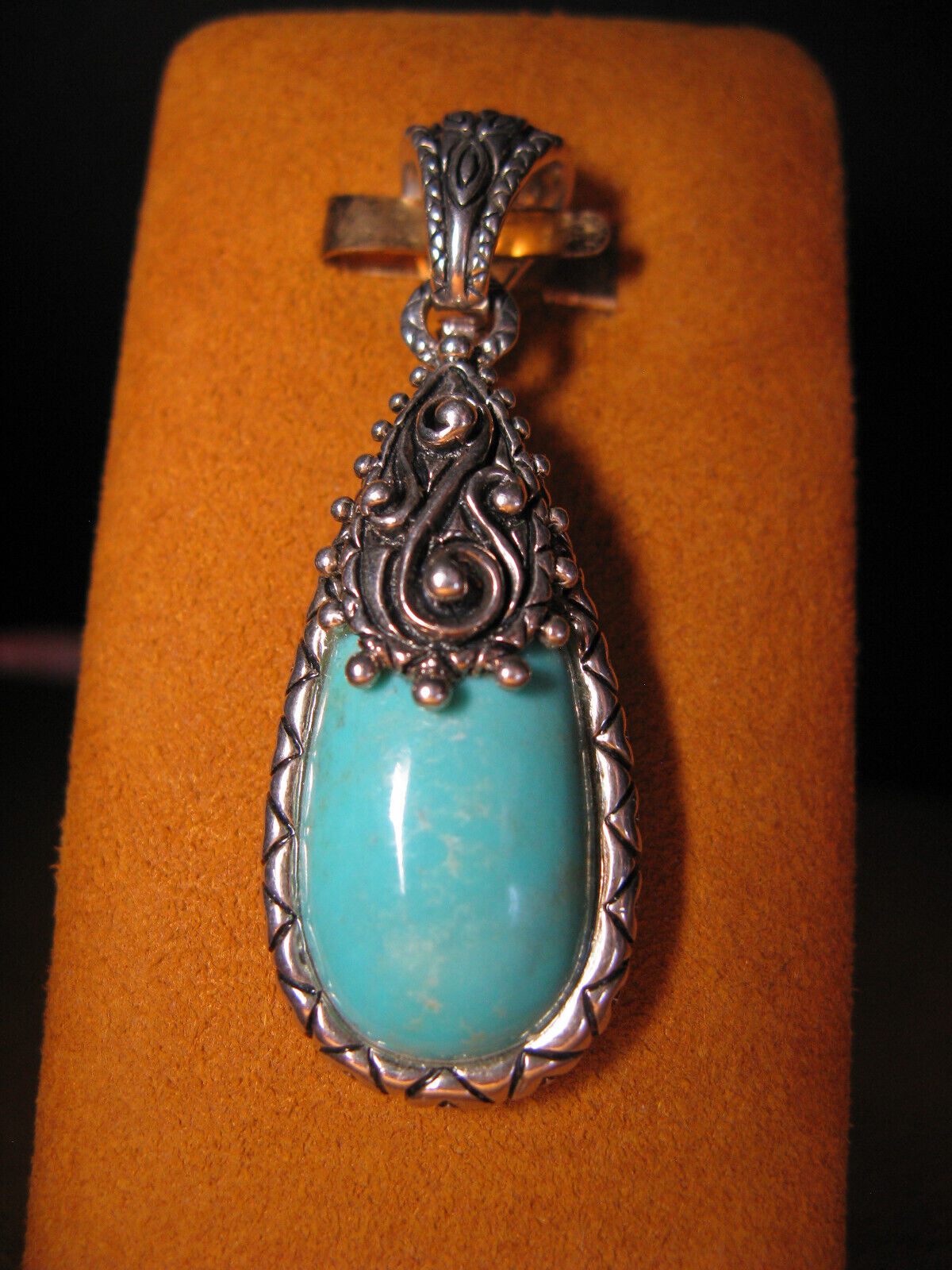 BARBARA BIXBY TURQUOISE PENDANT ENHANCER GEMSTONE WESTERN Teardrop Carved SS