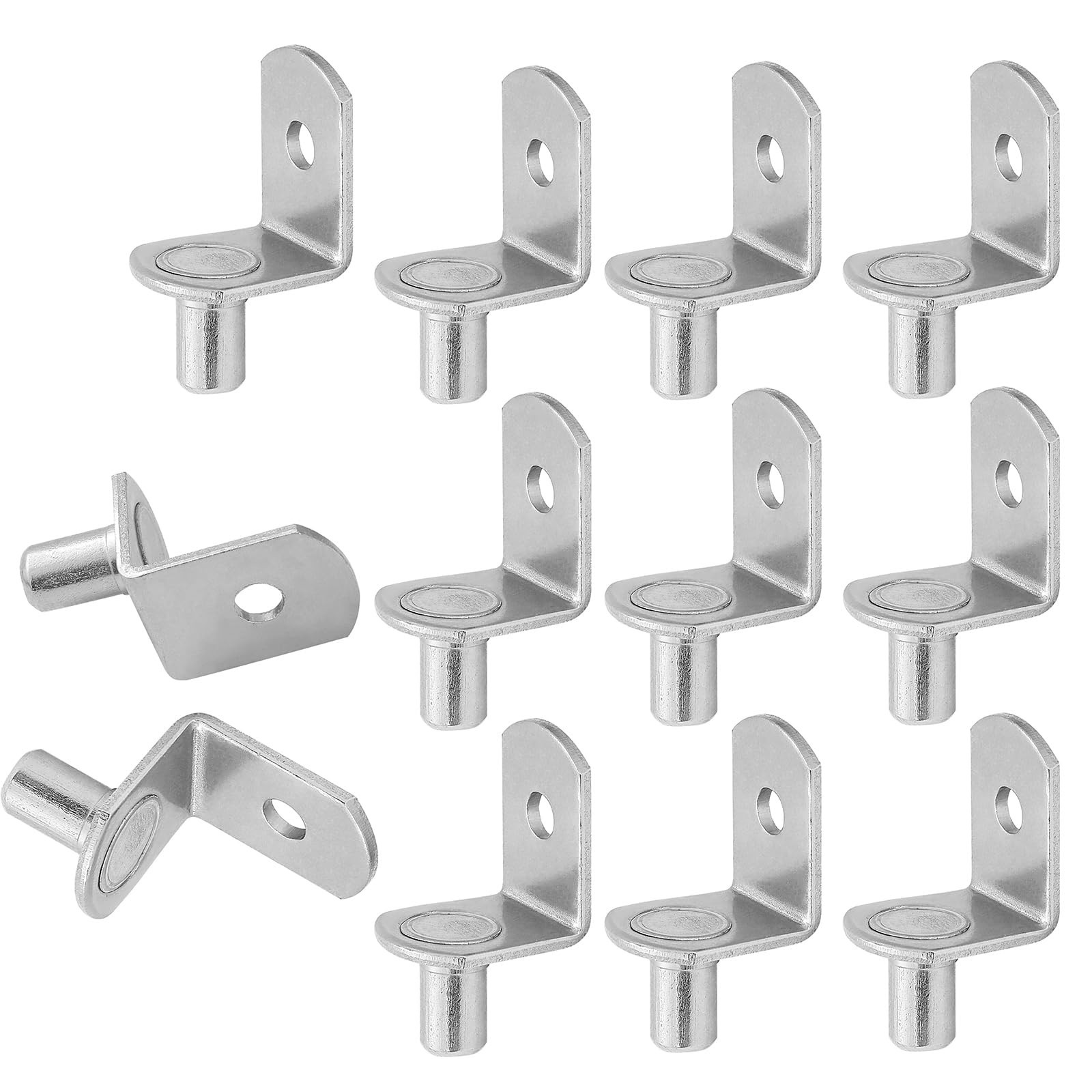 24pcs L-Shaped Shelf Support Pegs, 6mm Shelf Bracket Pegs with Hole, Silver B...