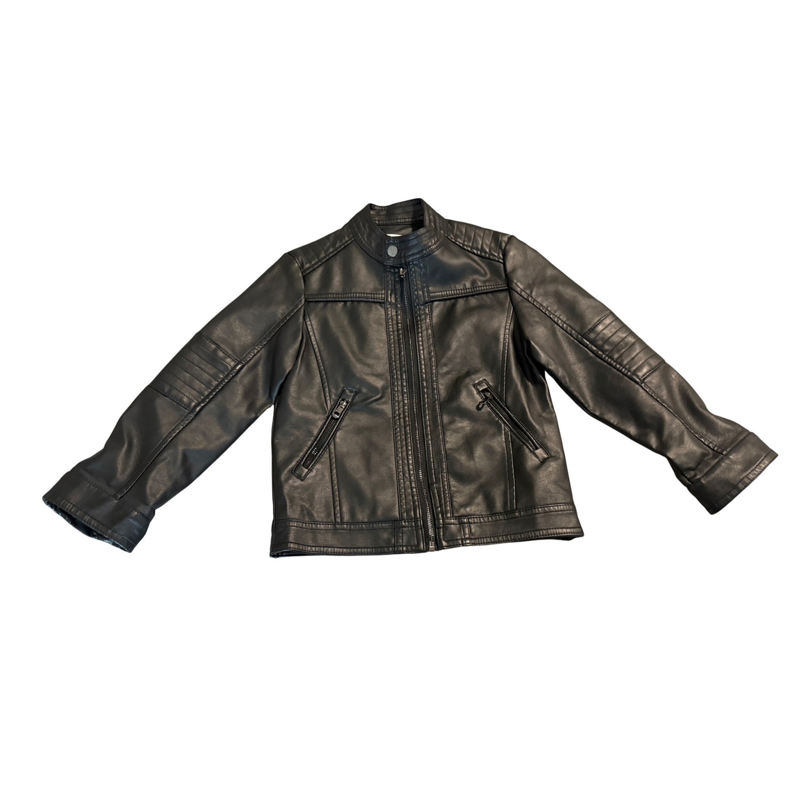 LJYH Kid Faux Black Leather Zip Jacket Size 5-6 Boy Punk Emo Edgy Rock Cool