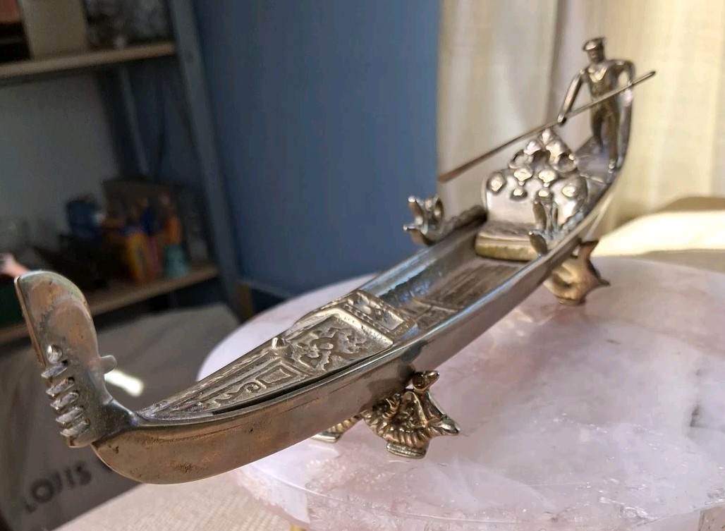 Bronzi Artistici Venezia Vintage Brass Gondola 11-3/8" Long, 3"Tall,Nice Details