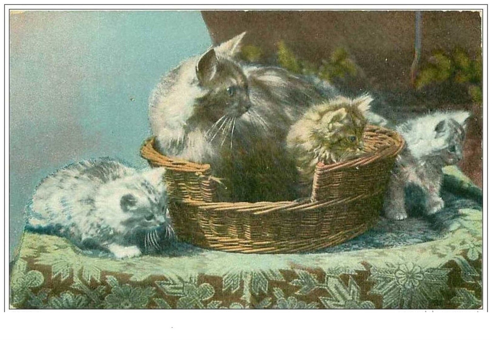 Cats No. 1489 Kittens In A Basket On A Table