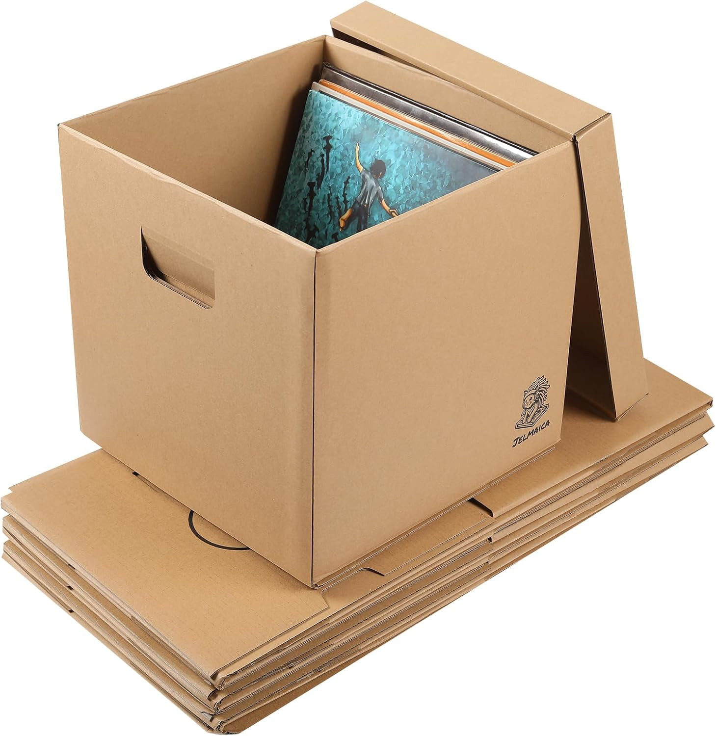 Vinyl Record Storage Box - Moving Box with Handles and Lids - Sturdy Cardboard C