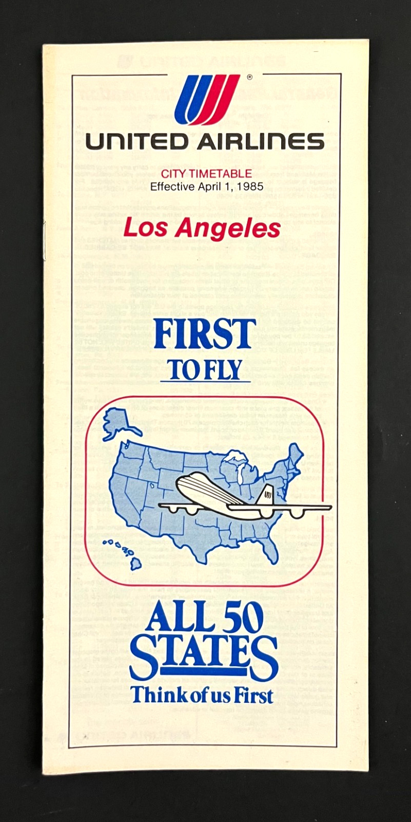 1985 United Airlines Los Angeles California Time Tables Vintage Travel Booklet