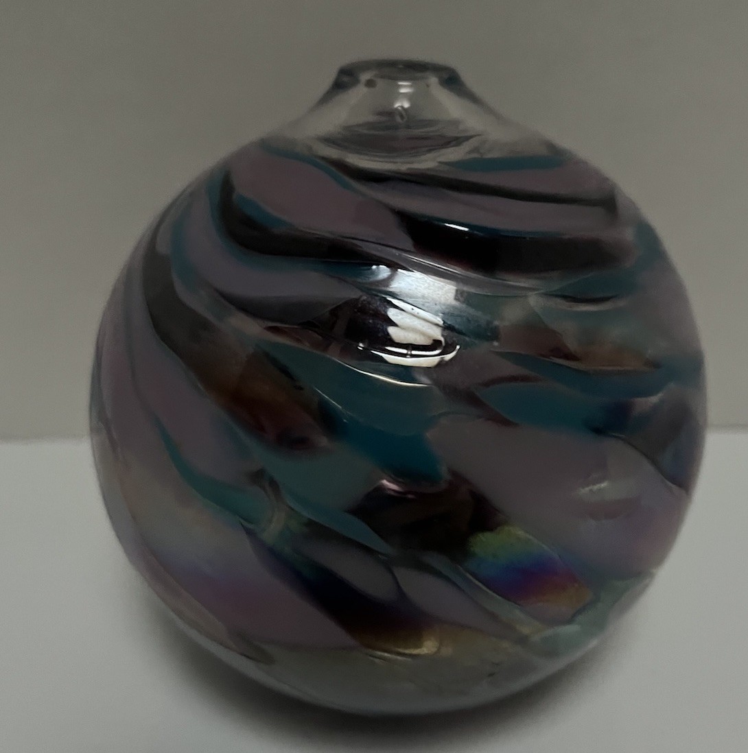 California Glass Studio Art Glass Oil Lamp Multicolored Swirl.