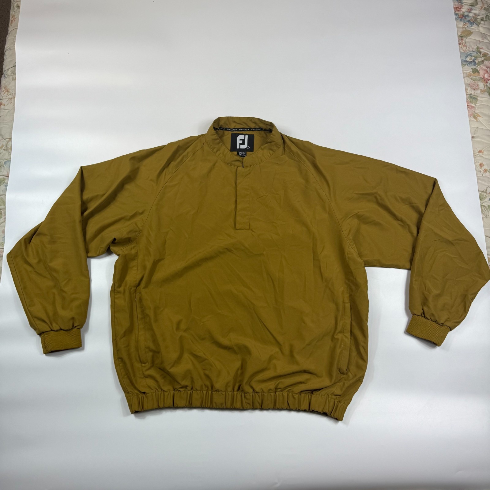 FootJoy Golf Jacket Mens Large Olive Windbreaker Long Sleeve 1/4 Snap Pullover