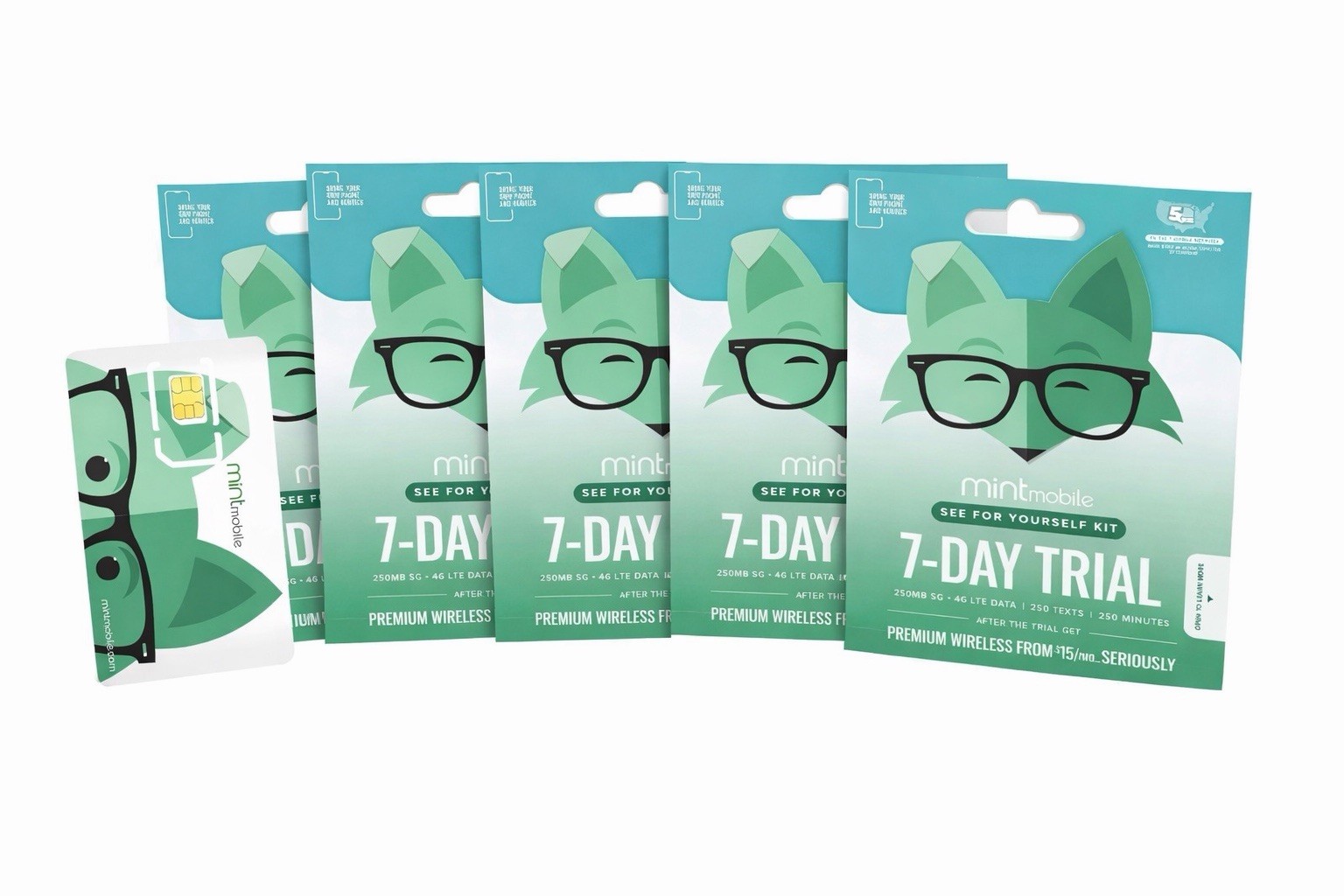 Mint Mobile 5 Pack 7 Day Trial SIM Kits Brand New Sealed Unlocked GSM 