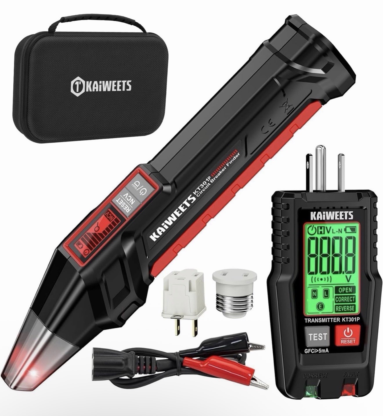 KAIWEETS Circuit Breaker Finder LCD Display Outlet Tester Black Case KT301P