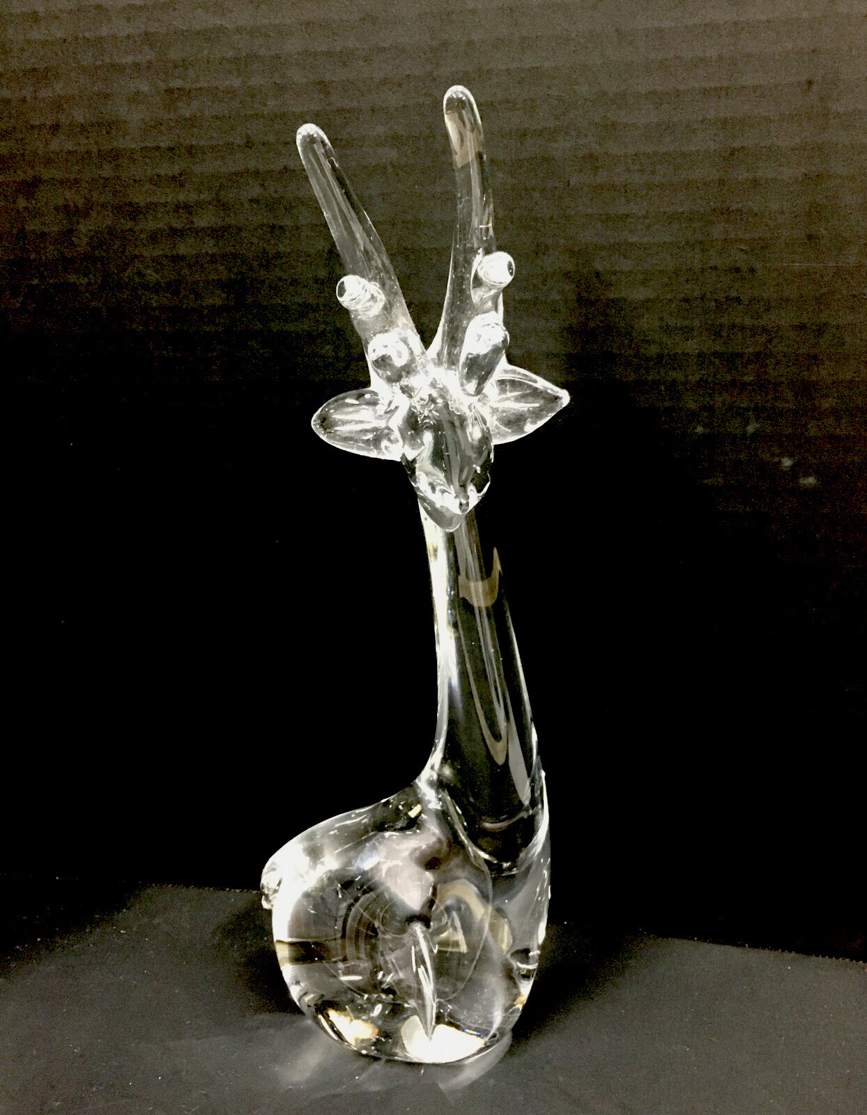 Art Blown Glass Clear Christmas Reindeer with antlers laying position 11”