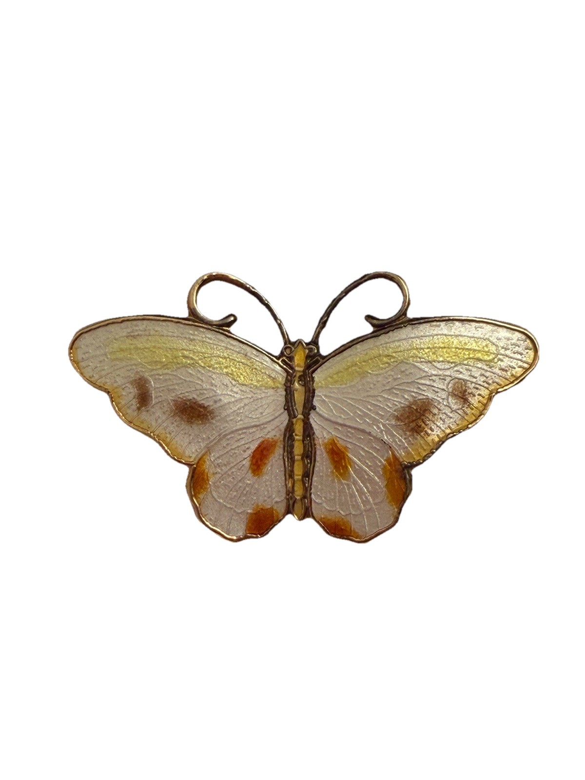 Vtg Enamel Metal Iridescent White Butterfly Mini Brooch 1.5”x.5” Detailed Wings