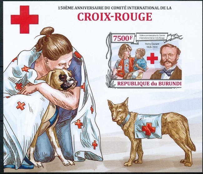 Red Cross, 150 Ann. Dunant, Dog, BURUNDI 2013 MNH Imperf MS  