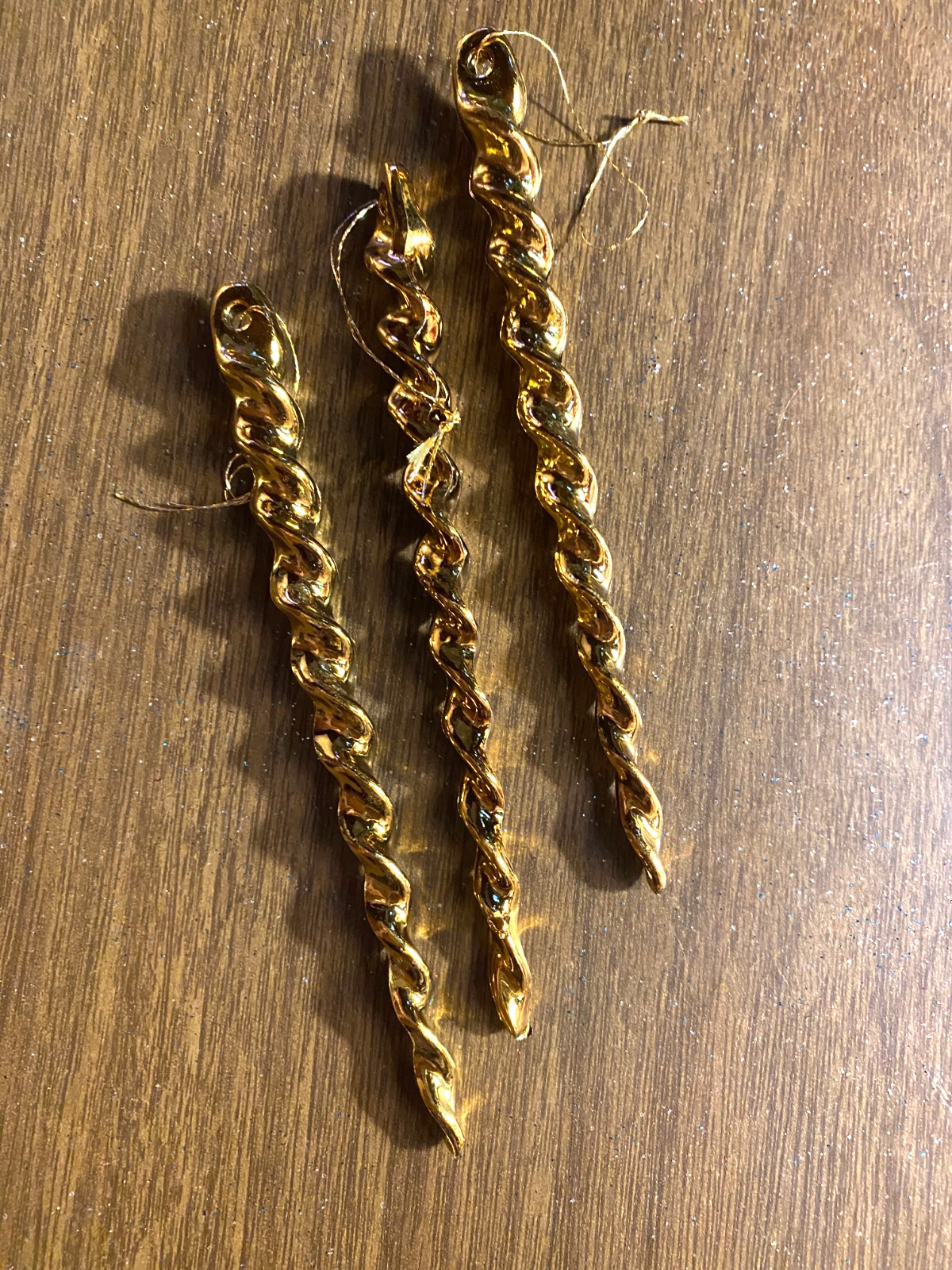 3 Gold Lucite Icicle Finial Twist Christmas Ornaments 5"