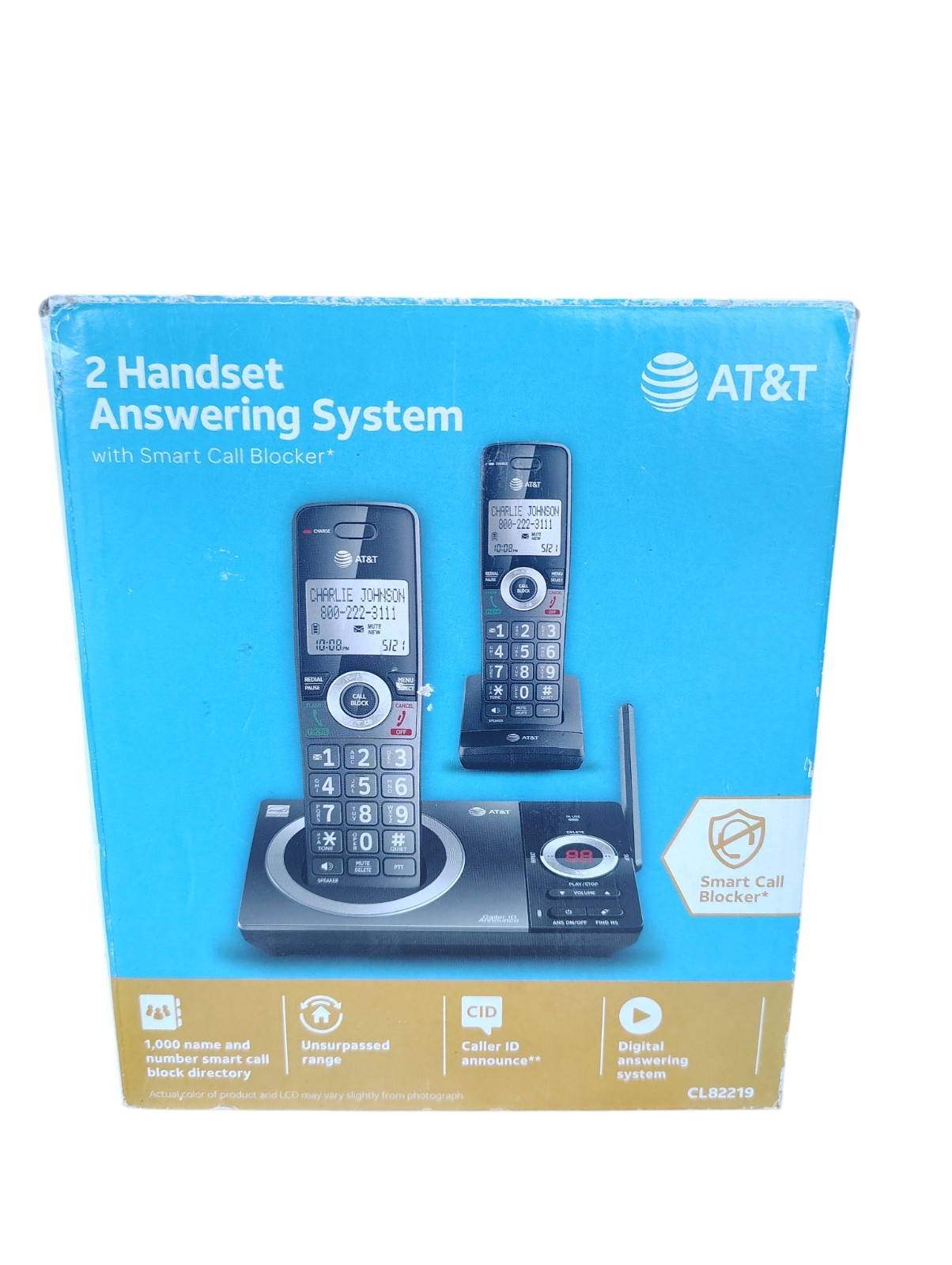 AT&T 2 Handset Wireless Answering System Telephone CL82219 Smart Call Blocker