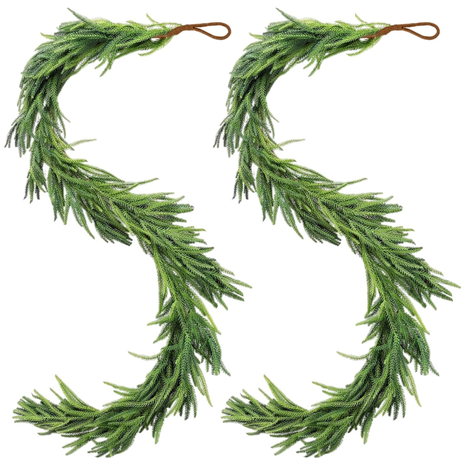 6 Ft Christmas Norfolk Pine Garland, Real Touch Winter Artificial Greenery Ga...