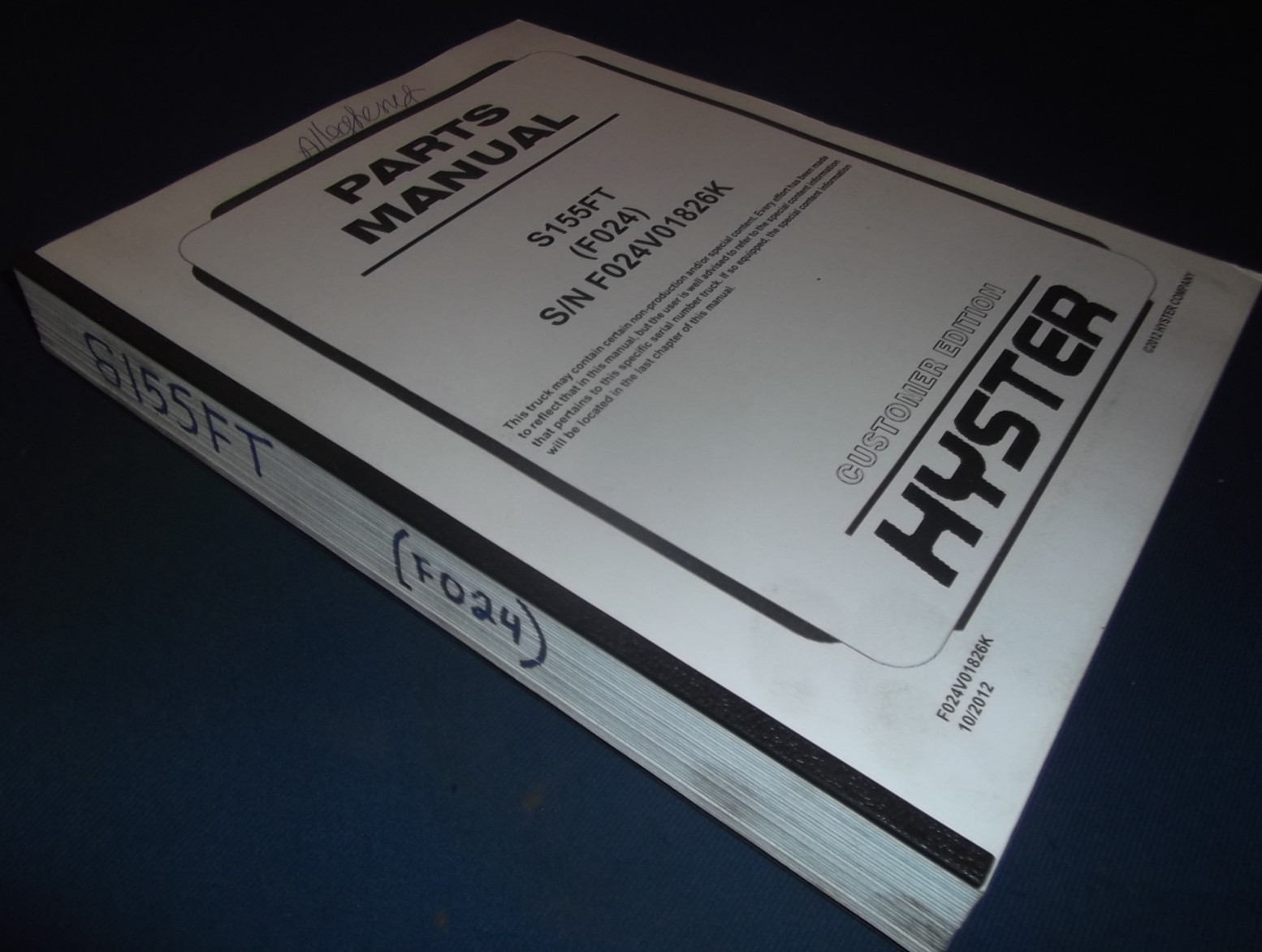 HYSTER S135FT S155FT FORKLIFT PARTS MANUAL BOOK CATALOG S/N F024