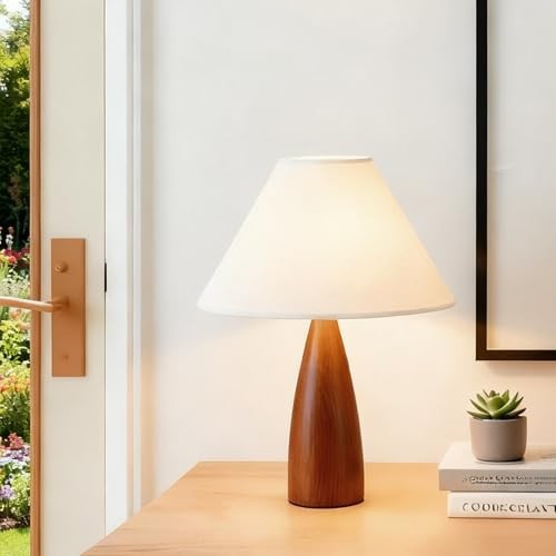 Bedside Table Lamp 16.3" Nightstand Lamp with Solid Wood Base & Linen Style1