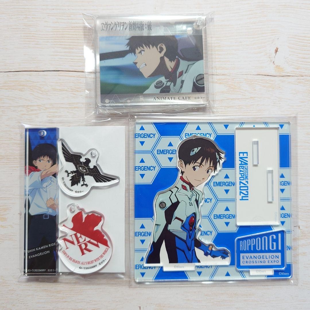 Evangelion Shinji Acrylic Stand Set with Kamen Rider Collab Anime Character Goo