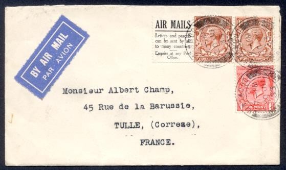 UK KGV COMBO w/ADVERTIZING LABELS AIR TO FRANCE