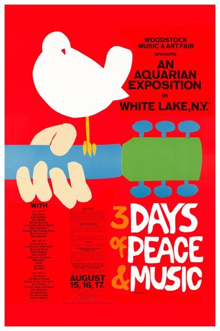 Woodstock Poster 3 Days of Peace & Music White Lake NY Red 12x8in Metal Sign