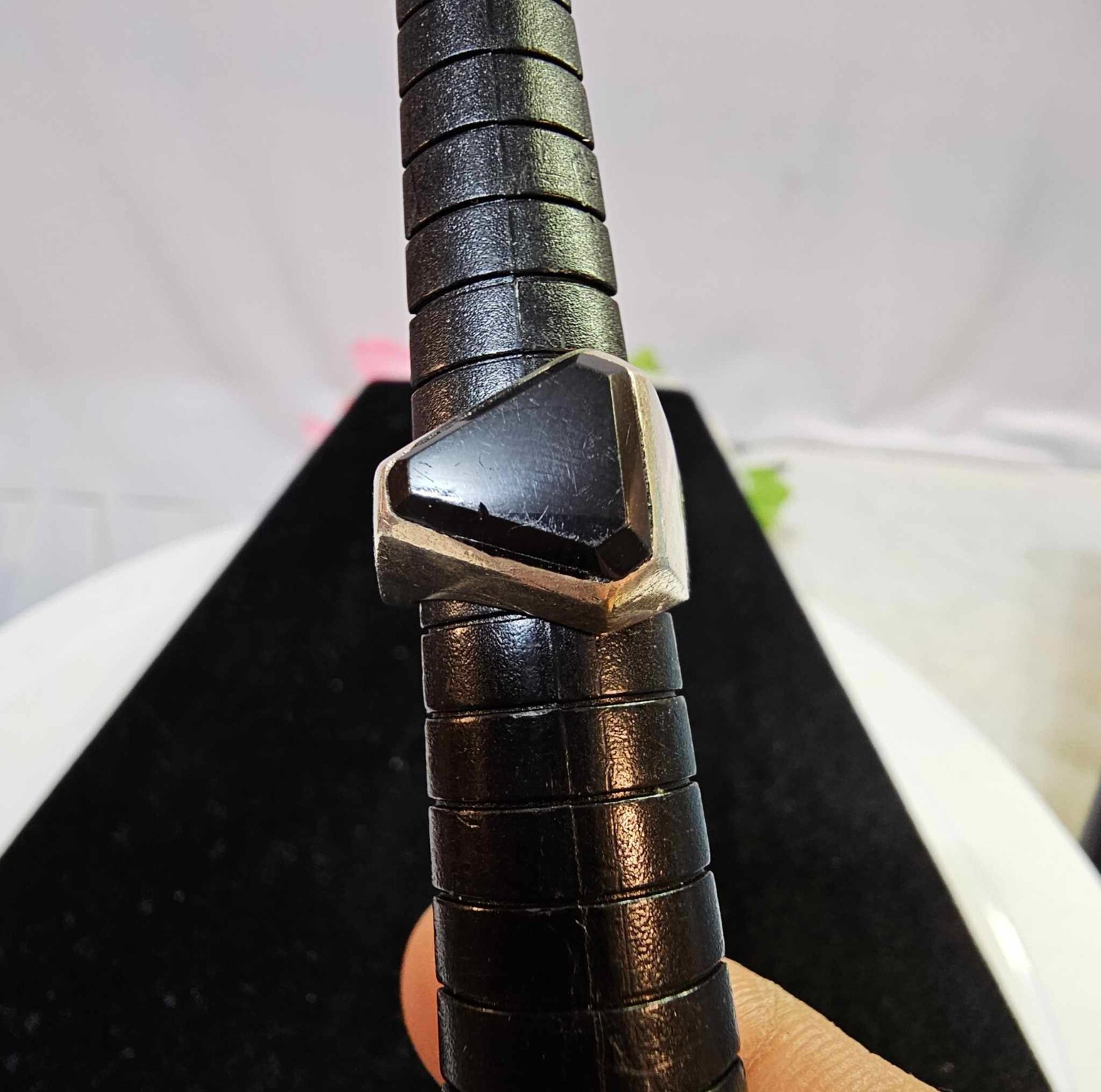 925 Sterling Silver Geometric Triangular Onyx Black Stone Ring Sz 4.75-solid 10g