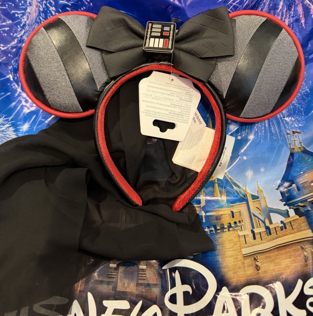 Disney Ears Darth Vader Star Wars Minnie Mouse Veil Headband Black Red Parks NWT