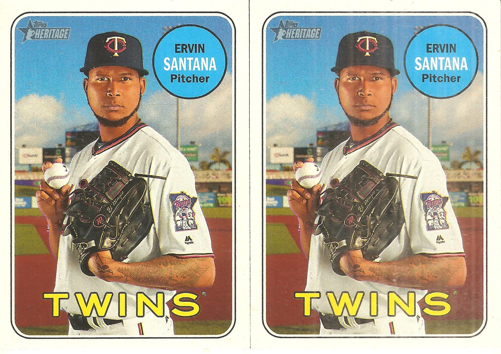 2 CARD 2018 TOPPS HERITAGE ERVIN SANTANA BASEBALL CARD LOT