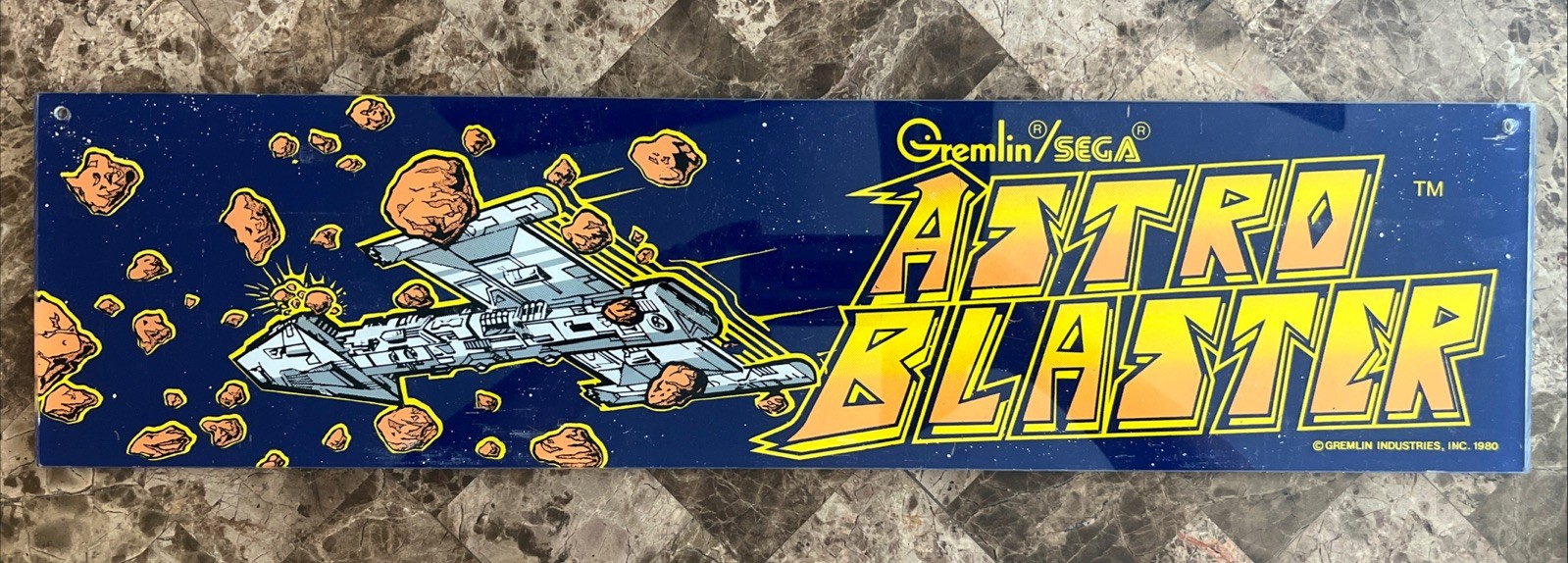 Original 1980 SEGA Gremlin ASTRO BLASTER Video Game Marquee Sign Display (A)