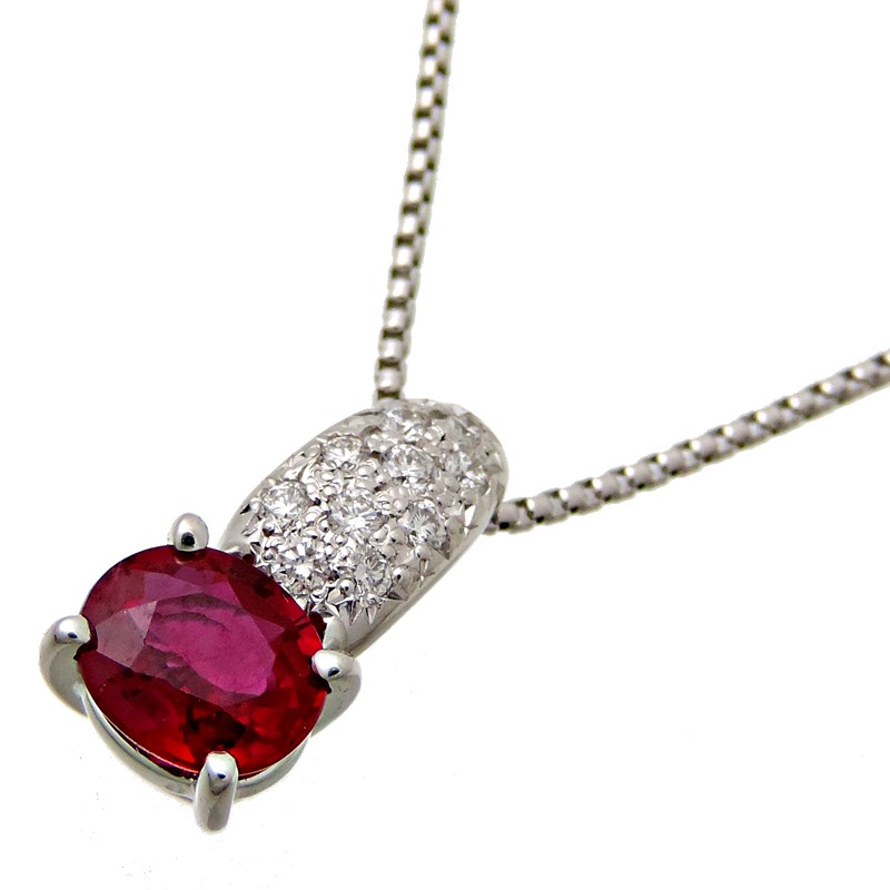 Ginza  TASAKI 0.80ct Ruby 0.08ct Diamond Necklace Pt900 Platinum Red Ladies DH75