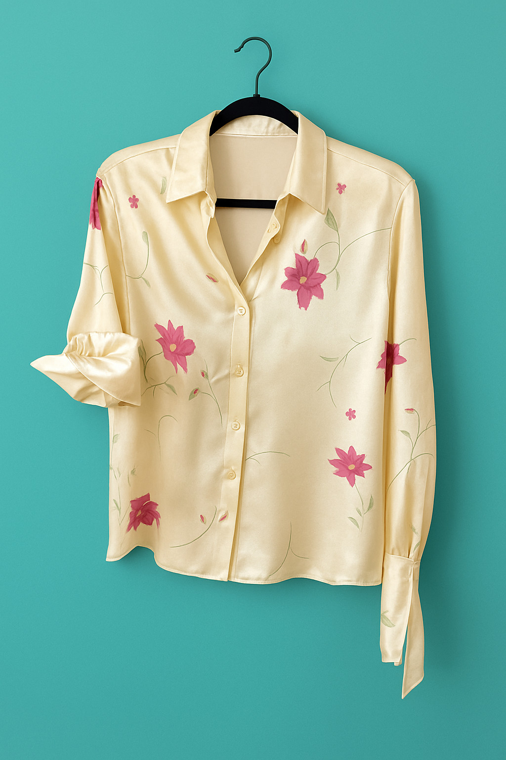 Surinam Paris Satin Silk Shirt Floral Motif Elegant Design