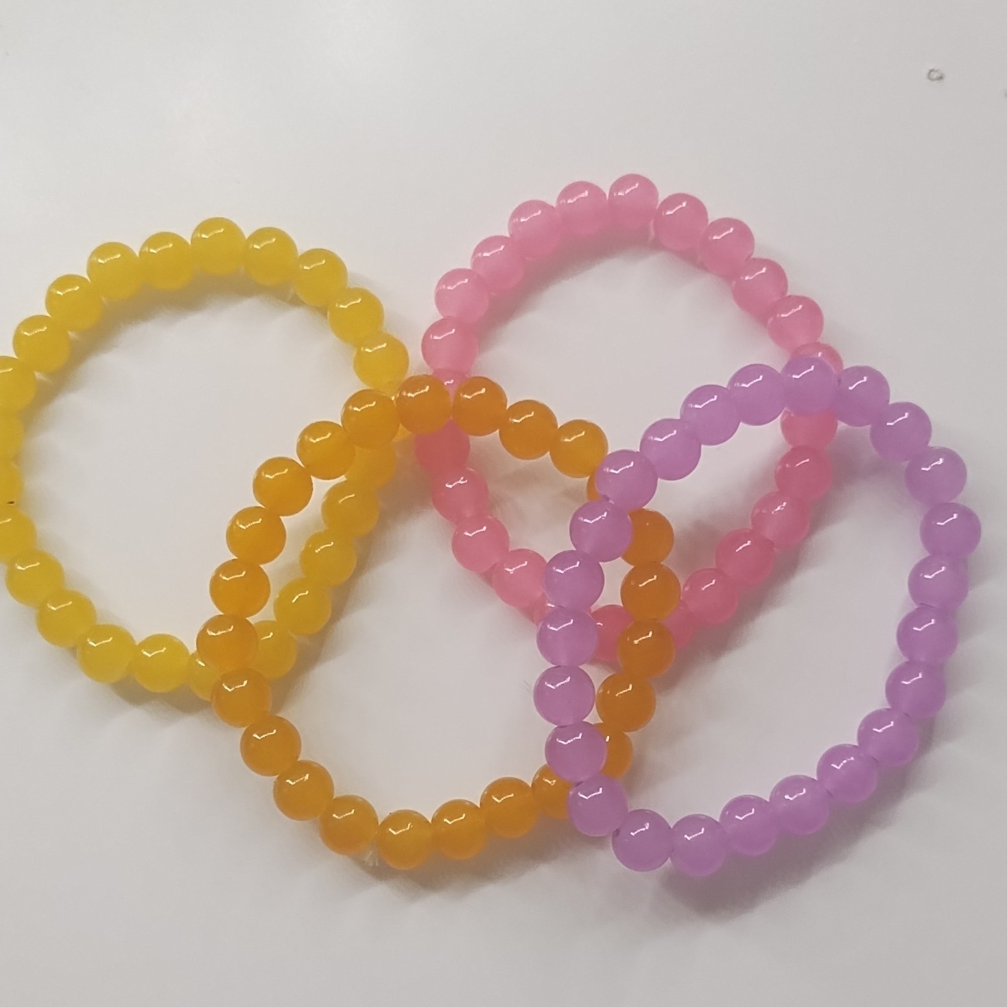 Colorful Beaded Stretch Bracelets for Girls, Yellow Pink Purple, Plastic, Set