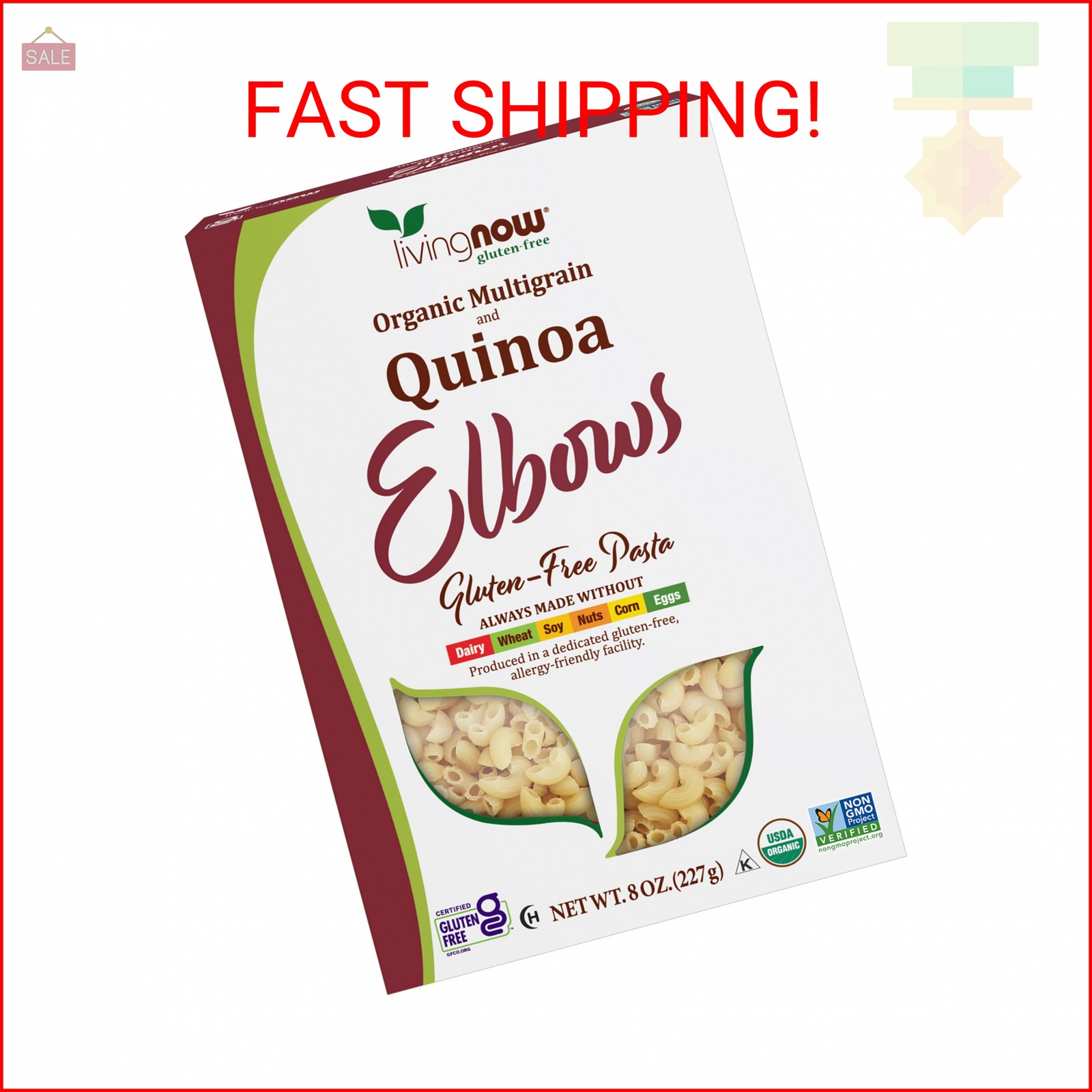 NOW Foods, Organic Quinoa Macaroni, Gluten-Free, Corn-Free, Non-GMO Elbow Pasta,