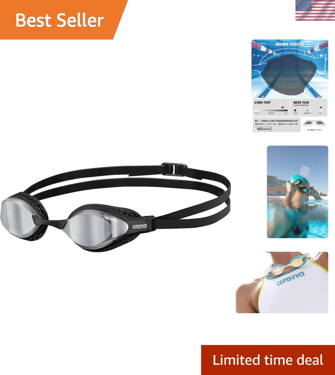 Unisex Mirrored Racing Swim Goggles with Anti-Fog & UV Protection Technology