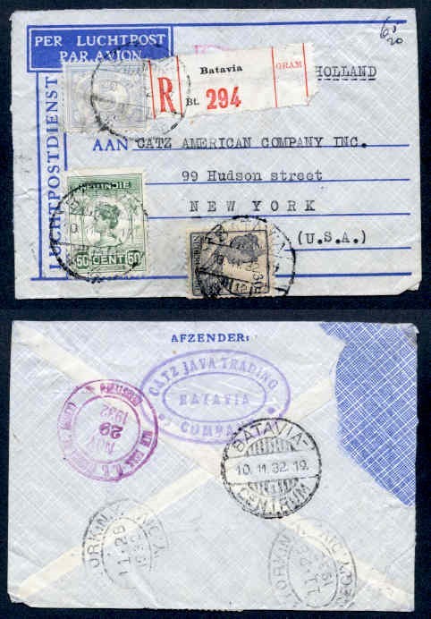 NEDERLAND INDIES 1932 REG AIR LETTER TO USA