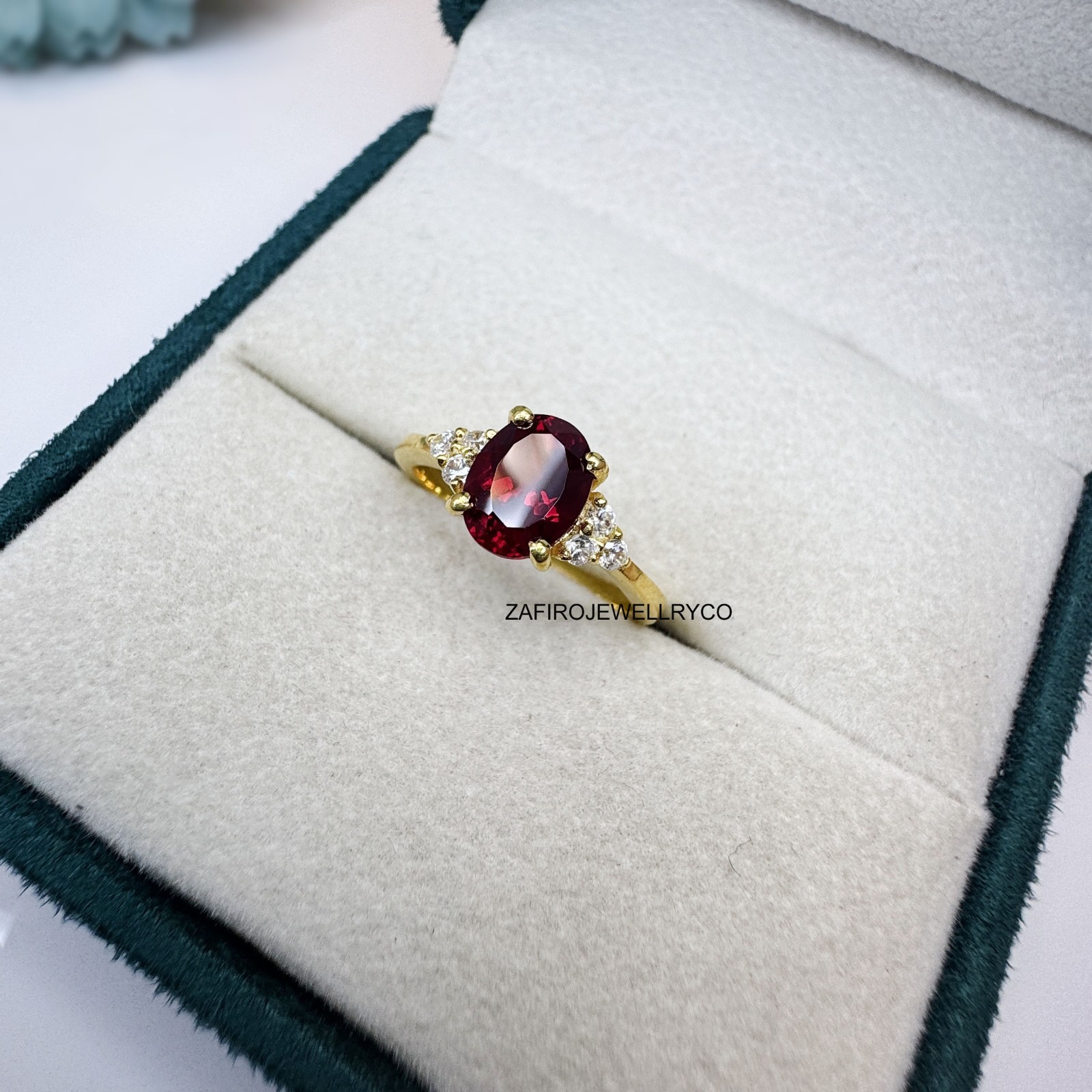 Natural Garnet Ring, Silver Ring, Oval Cut Garnet, Jnauray Birthstone