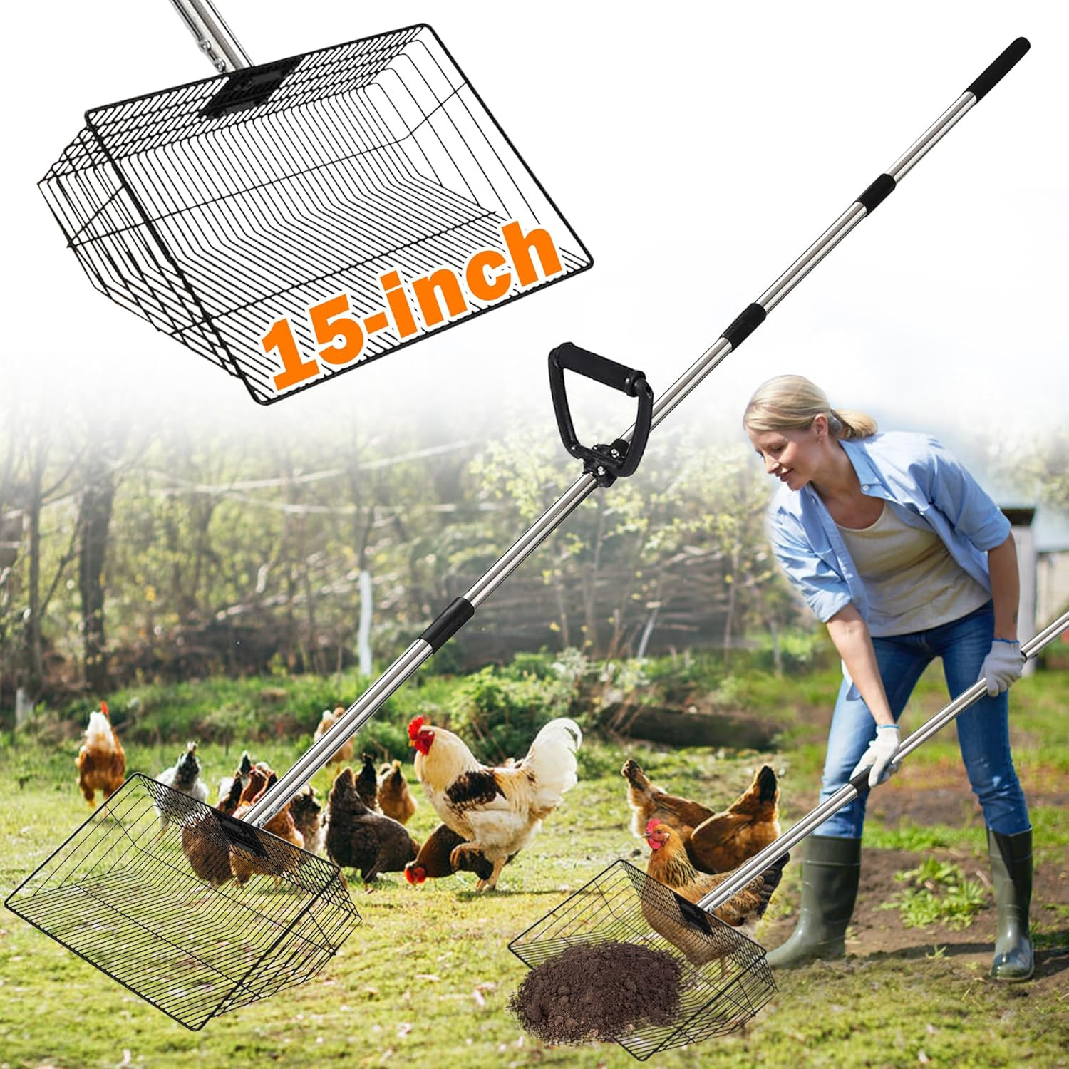 Extra Large Stainless Steel Chicken Poop Scooper with Adjustable Handle