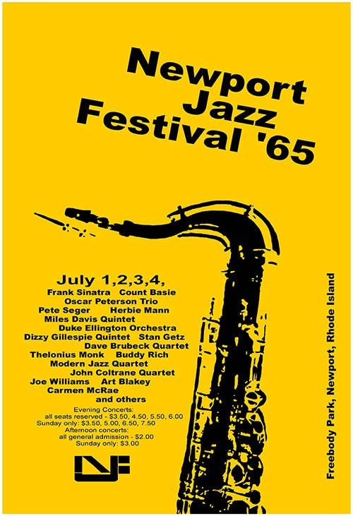 Newport Jazz Festival 65 Poster 1965 Vintage Style Sax Yellow 12x8in Metal Sign