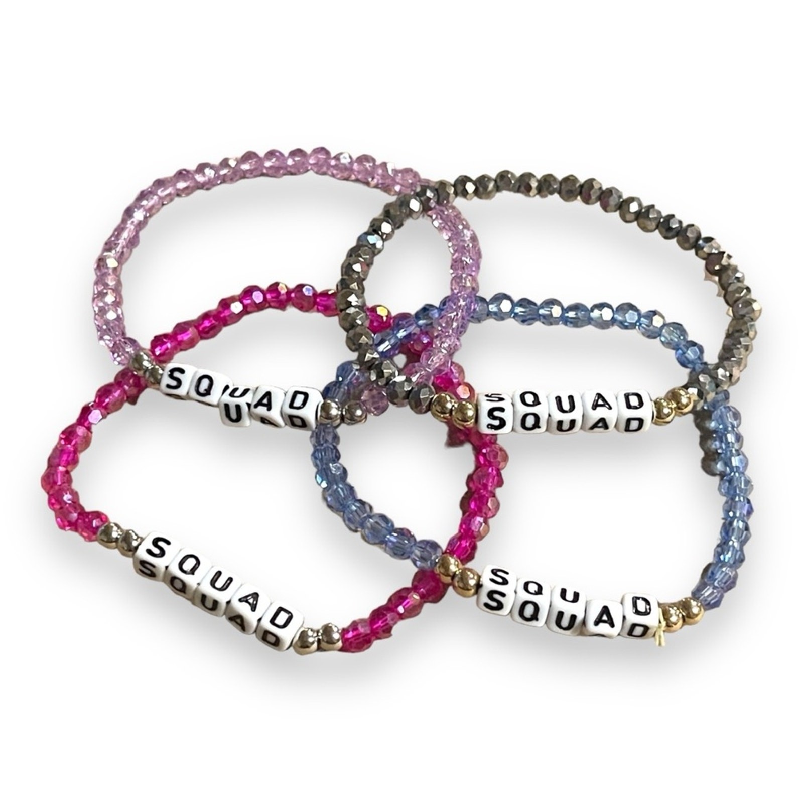SQUAD Stretch Beaded Friendship Bracelets Set of 4 Pink Purple Lavender 