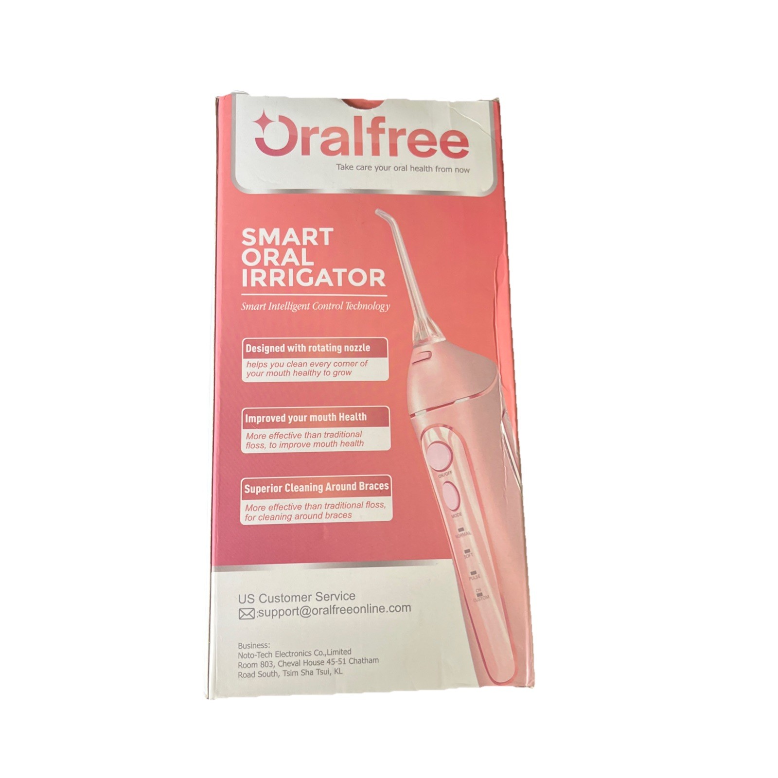 Oralfree Water Flosser Pink Rechargeable 4 Modes Powerful Pulsation 360° Nozzle