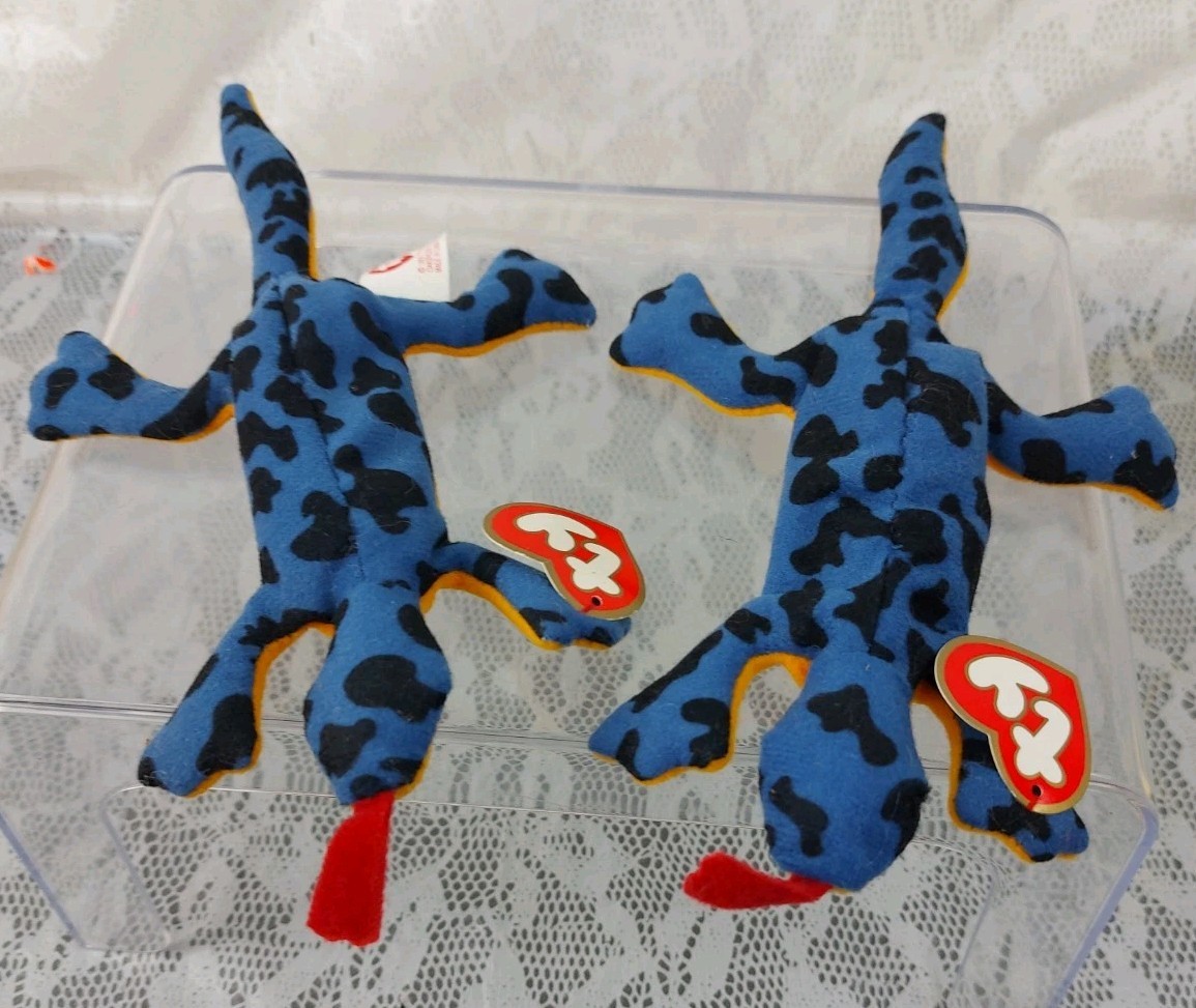 McDonald's Happy Meal Toys LIZZ Lizard Blue Yellow Plush Stuffed Toy Lot Of 2